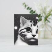 Big Eyes Kitten met zwarte & witte retro Briefkaart (Staand voorkant)
