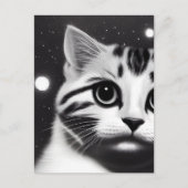 Big Eyes Kitten met zwarte & witte retro Briefkaart (Voorkant)