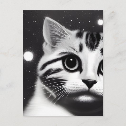 Big Eyes Kitten met zwarte & witte retro Briefkaart (Voorkant)