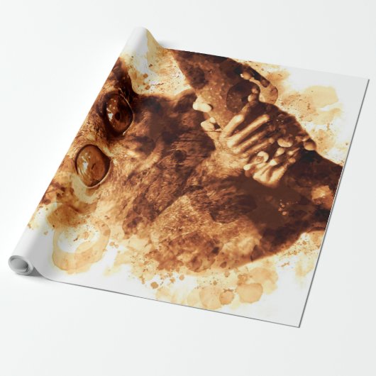 Big Eyes Monkey Coffee Art_633c3e6ae98b6de43e0a6dc Cadeaupapier (Uitgerold)