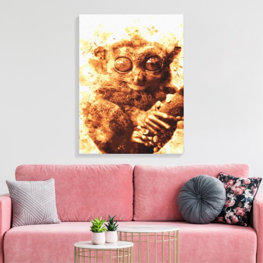 Big Eyes Monkey Coffee Art| Funny Monkey  Design Canvas Afdruk (Insitu (Woonkamer))