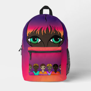Big Eyes Sinaasappel & Paarse Bedrukte Rugzak
