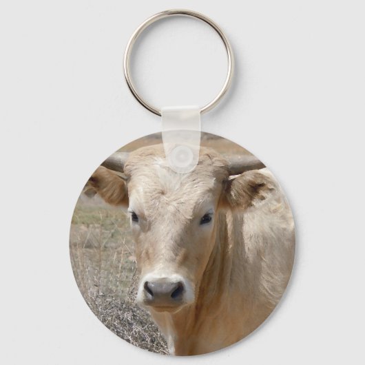 Big Eyes White Charolais Cattle - Western Sleutelhanger (Voorkant)