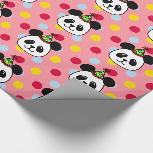 Big Face Panda Birthday Wrapping Paper Roze Cadeaupapier (Hoek)