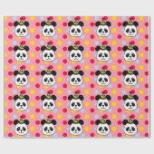 Big Face Panda Birthday Wrapping Paper Roze Cadeaupapier (Vlak)