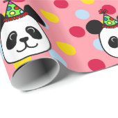 Big Face Panda Birthday Wrapping Paper Roze Cadeaupapier (Rol Hoek)