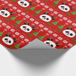 Big Face Panda Cartoon kerstAntlers Cadeaupapier