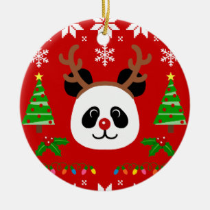 Big Face Panda Cartoon kerstAntlers Keramisch Ornament
