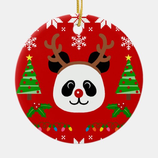 Big Face Panda Cartoon kerstAntlers Keramisch Ornament (Voorkant)