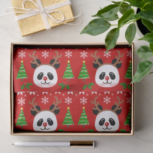 Big Face Panda Cartoon kerstAntlers Tissuepapier (Geschenk)