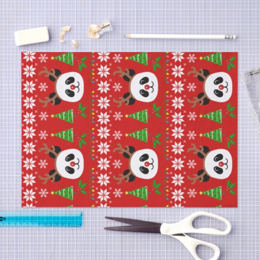 Big Face Panda Cartoon kerstAntlers Tissuepapier (Craft)