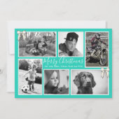Big Family Kerstfoto Collage Turquoise Feestdagenkaart (Voorkant)