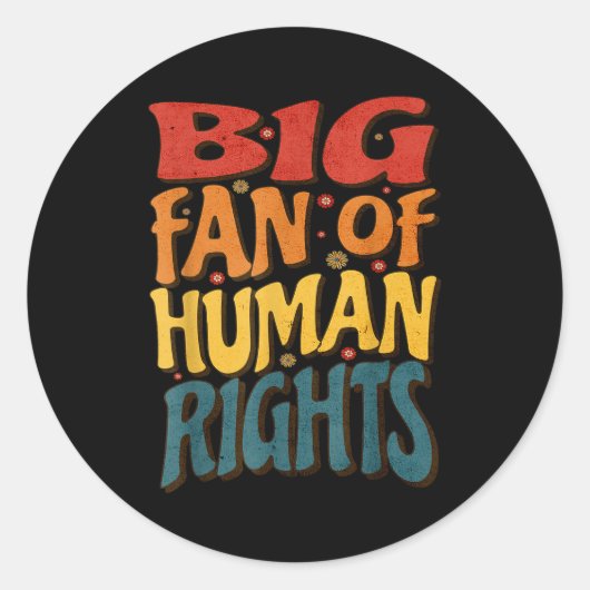 Big Fan Of Human Rights Retro Style For Womens Ronde Sticker (Voorkant)