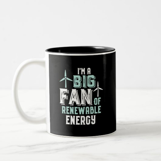 Big Fan of Renewable Energy Funny Wind Power Puns Tweekleurige Koffiemok (Links)