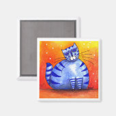 Big Fat Blue Cat - Vierkante magneet (Voorkant / Achterkant)