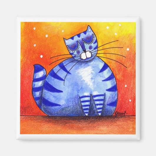 Big Fat Blue Cat - Vierkante magneet (Voorkant)