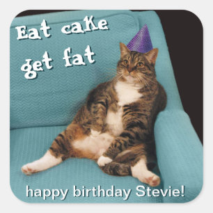 Big Fat Cat Zitting voorzitter Paars Birthday Pet Vierkante Sticker