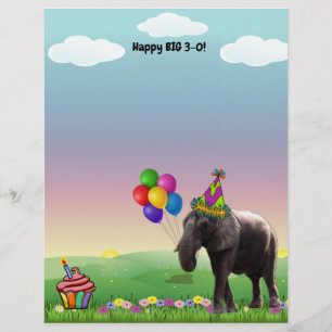 Big Fat Happy Birthday met een olifant en cupcake