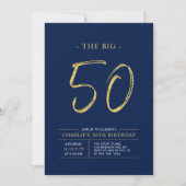 Big Fifty | Goud & Navy Blue 50ste verjaardagsfees Kaart (Voorkant)