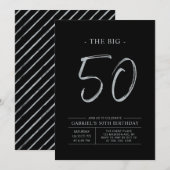 Big Fifty | Zilver & Zwart 50ste verjaardagsfeest Kaart (Voorkant / Achterkant)