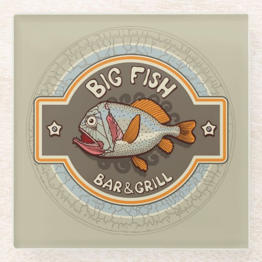 Big Fish Bar en grill Poster Glazen Onderzetter (Voorkant)