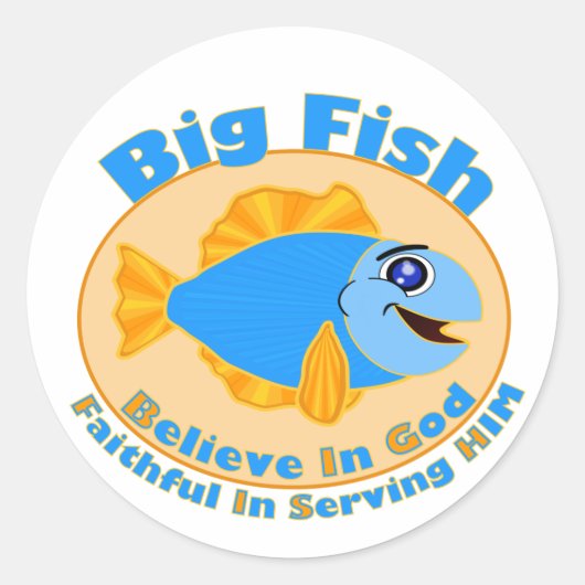 Big Fish Believe in God Ronde Sticker (Voorkant)