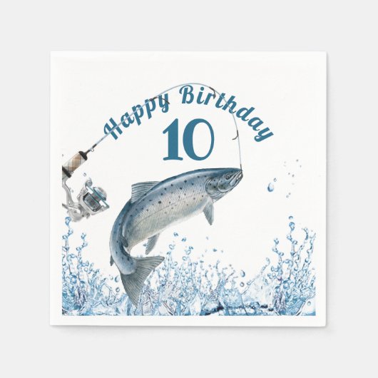 Big Fish in Water 10th Birthday Party Napkins Servet (Voorkant)