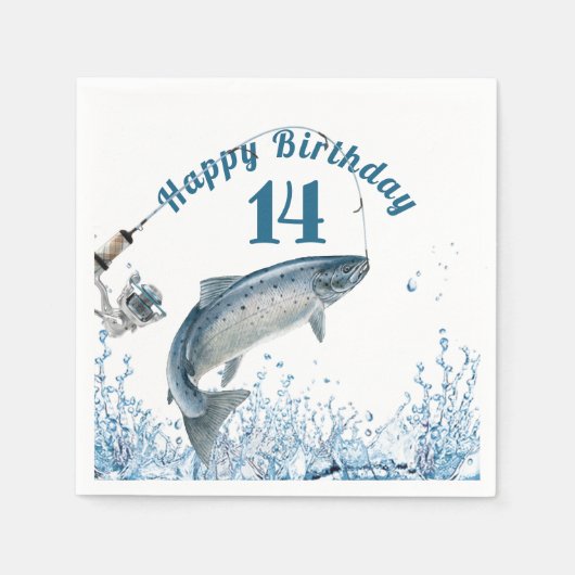 Big Fish in Water 14th Birthday Party Napkins Servet (Voorkant)