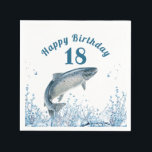 Big Fish in Water 18th Birthday Party Napkins Servet<br><div class="desc">Grote zalmvis die uit blauw water springt voor het 18e verjaardagsfeest. Leeftijd kan worden bewerkt of verwijderd.</div>
