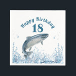 Big Fish in Water 18th Birthday Party Napkins Servet<br><div class="desc">Grote zalmvis die uit blauw water springt voor het 18e verjaardagsfeest. Leeftijd kan worden bewerkt of verwijderd.</div>