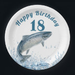 Big Fish in Water 18th Birthday Party Paper Bord<br><div class="desc">Grote zalmvissen die uit spetterend blauw water voor 18de verjaardagsfeestje springen. Leeftijd kan worden bewerkt of verwijderd.</div>