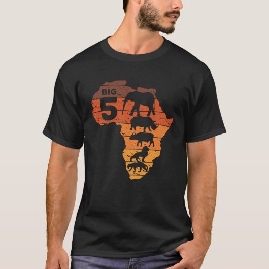 Big Five African Animals Elephant Rhino Buffalo Li T-shirt (Voorkant)