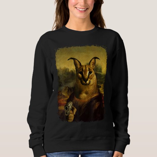 Big Floppa Meme  Cute Caracal Cat with gun Trui (Voorkant)