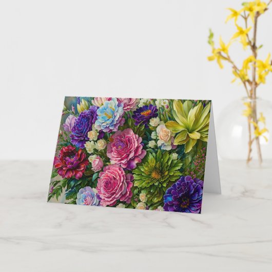 Big Flower Bunch Bouquet of Flowers Art Kaart (Gele Bloem)