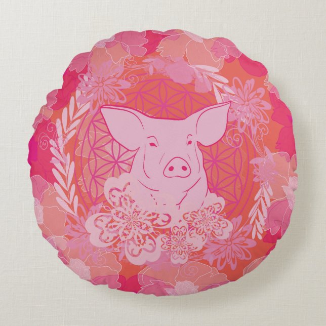 Big Flower of life Rond Kussen (Voorkant)