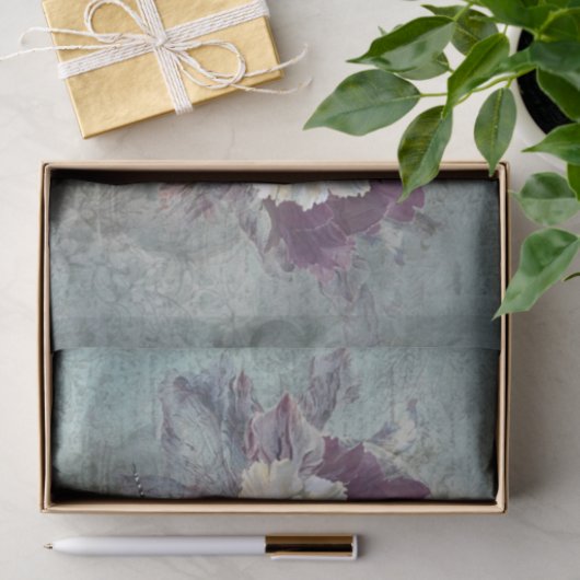 Big Flowers Blue Grey Background Tissuepapier (Geschenk)