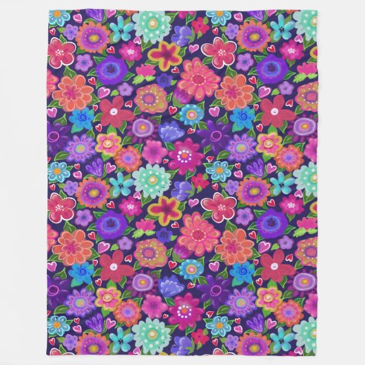 Big Flowers Boho Beauful Fleece Deken (Voorkant)