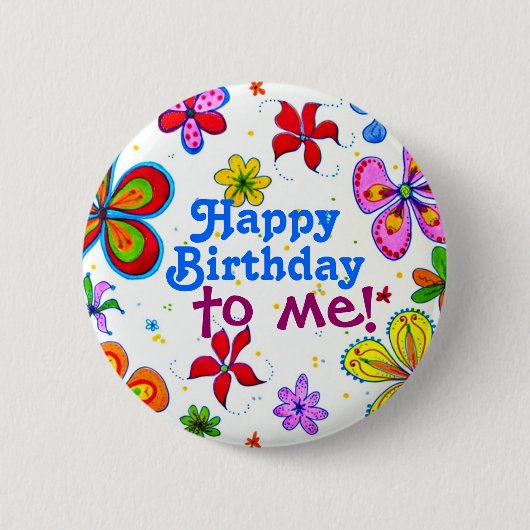 Big Flowers Happy Birthday voor me Button (Voorkant)