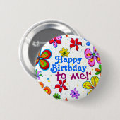 Big Flowers Happy Birthday voor me Button (Voorkant /achterkant)