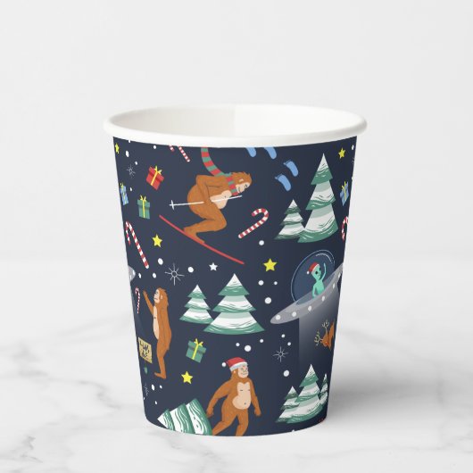 Big Foot, Aliens en Rendier Kerstmis Papieren Bekers (Links)