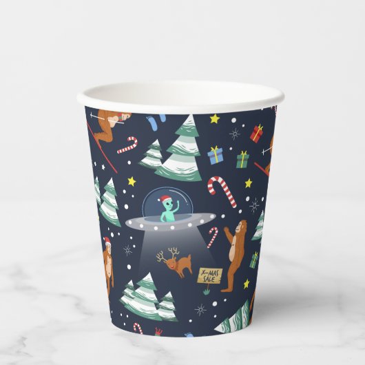 Big Foot, Aliens en Rendier Kerstmis Papieren Bekers (Voorkant)