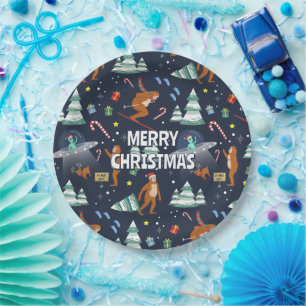 Big Foot, Aliens en Rendier Kerstmis Papieren Bordje