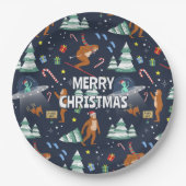 Big Foot, Aliens en Rendier Kerstmis Papieren Bordje (Voorkant)