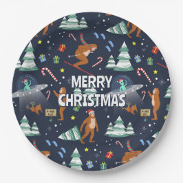 Big Foot, Aliens en Rendier Kerstmis Papieren Bordje