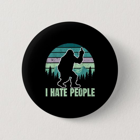 Big Foot I Hate People Middle Finger Sasquatch Ret Ronde Button 5,7 Cm (Voorkant)