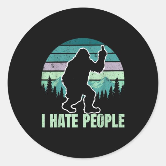 Big Foot I Hate People Middle Finger Sasquatch Ret Ronde Sticker (Voorkant)