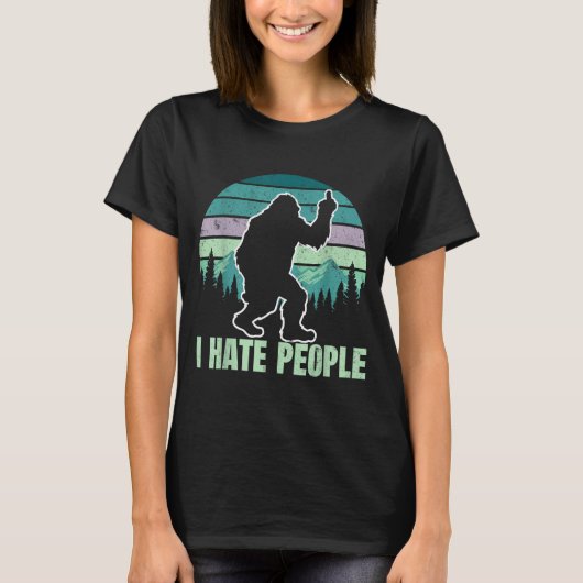 Big Foot I Hate People Middle Finger Sasquatch Ret T-shirt (Voorkant)