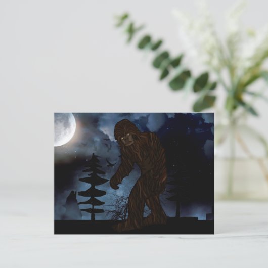 Big Foot of Sasquatch Wolf Howling Full Moon Briefkaart (Staand voorkant)