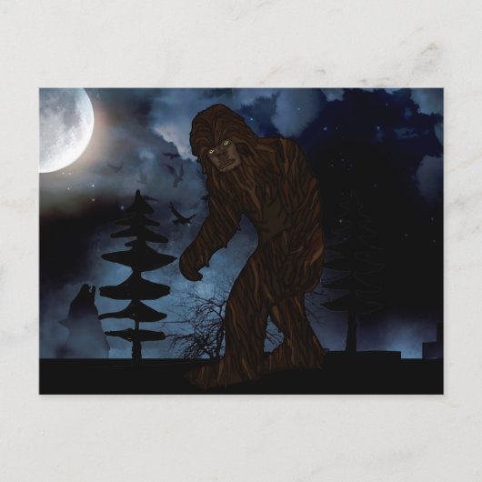 Big Foot of Sasquatch Wolf Howling Full Moon Briefkaart (Voorkant)