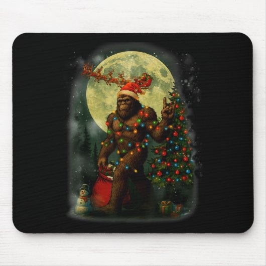 Big Foot Rock On Santa Snowman Christmas Tree Xmas Muismat (Voorkant)